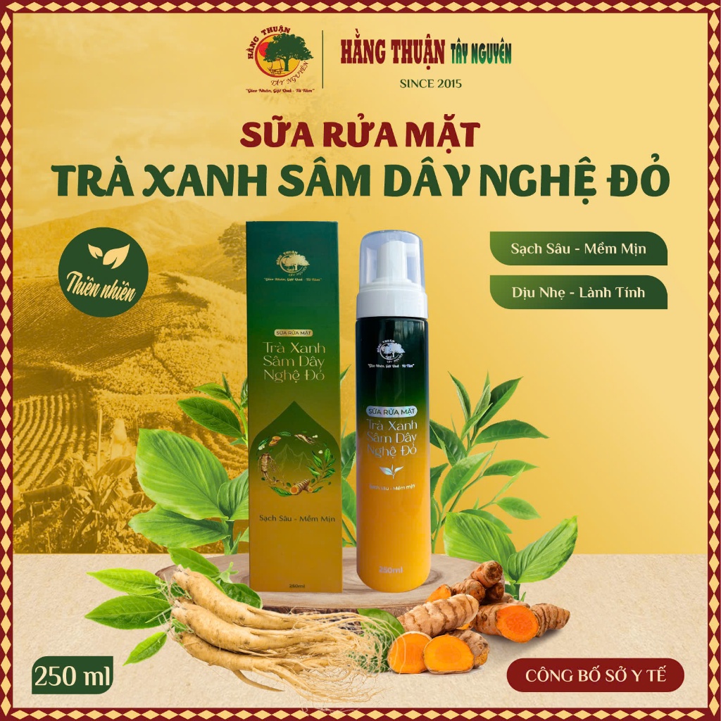 Sữa Rửa Mặt Trà Xanh Sâm Dây & Nghệ Đỏ Hằng Thuận Tây Nguyên