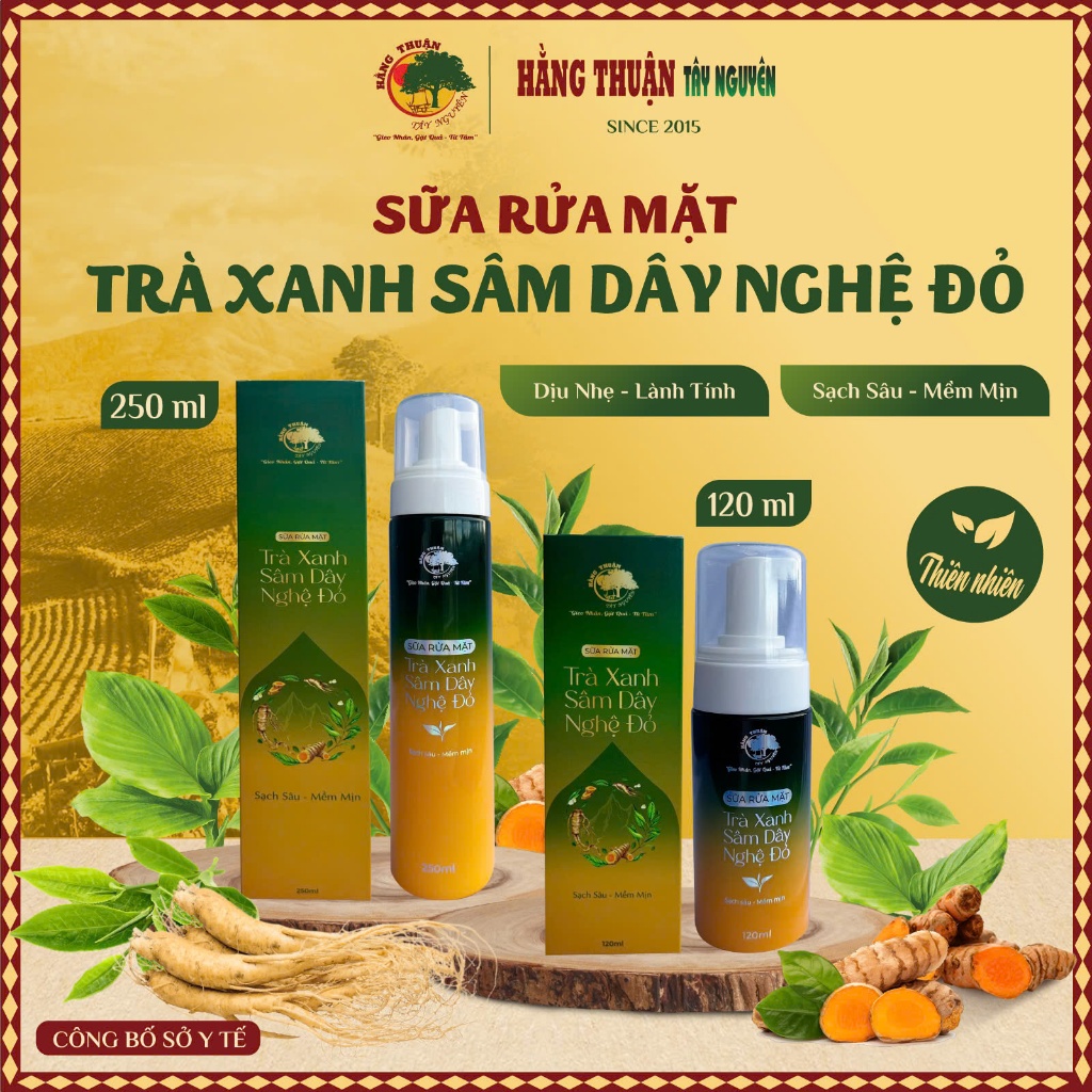 Sữa Rửa Mặt Trà Xanh Sâm Dây & Nghệ Đỏ Hằng Thuận Tây Nguyên