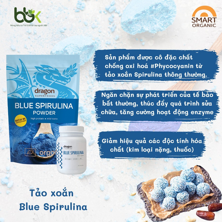 Bột tảo xoắn xanh Blue Spirulina hữu cơ Dragon Superfoods active phycocyanin