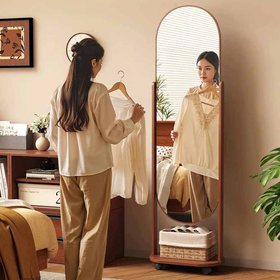 Ảnh Gương Kệ Soi Toàn Thân Khung Gỗ có bánh xe Vuadecor kích thước 45x170cm 3