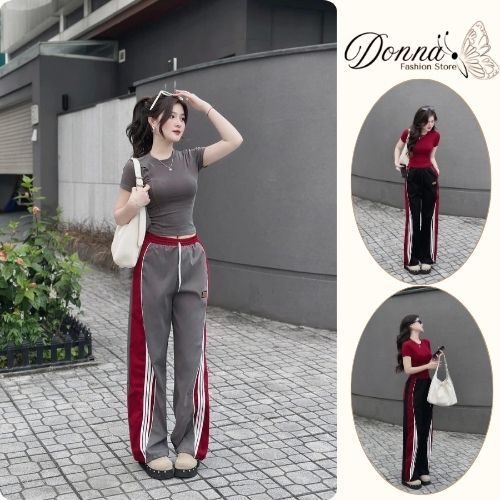 đồ bộ nữ, set đồ nữ phong cách thể thao năng động áo thun zip body phối quần cạp chun kể viền Donna hcom25319
