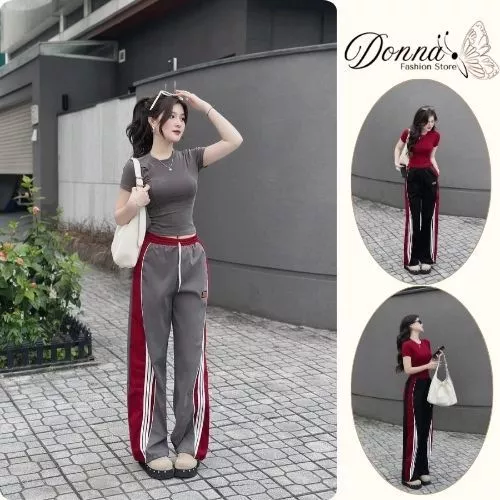 đồ bộ nữ, set đồ nữ phong cách thể thao năng động áo thun zip body phối quần cạp chun kể viền Donna hcom25319