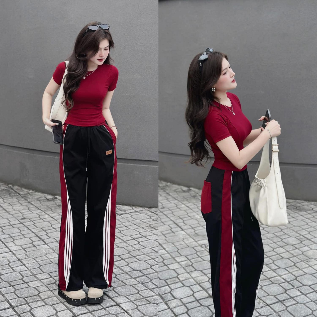 đồ bộ nữ, set đồ nữ phong cách thể thao năng động áo thun zip body phối quần cạp chun kể viền Donna hcom25319