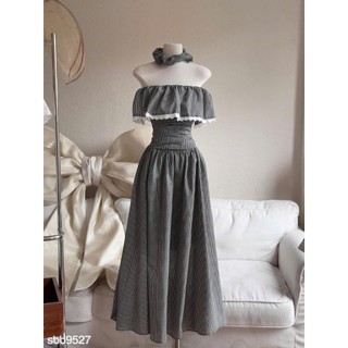 Set váy thời trang Nữ chất LỤA áo trễ vai bèo mix chân váy dài dáng xòe kèm dây buộc tóc thiết kế đơn giản dễ mặc
