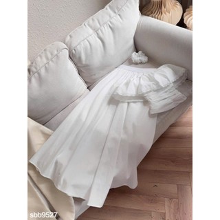 Set váy thời trang Nữ chất LỤA áo trễ vai bèo mix chân váy dài dáng xòe kèm dây buộc tóc thiết kế đơn giản dễ mặc