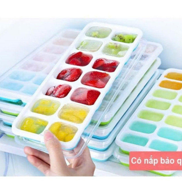 Khay làm đá silicon làm đá viên và thạch hoa quả có nắp đậy bảo quản tốt