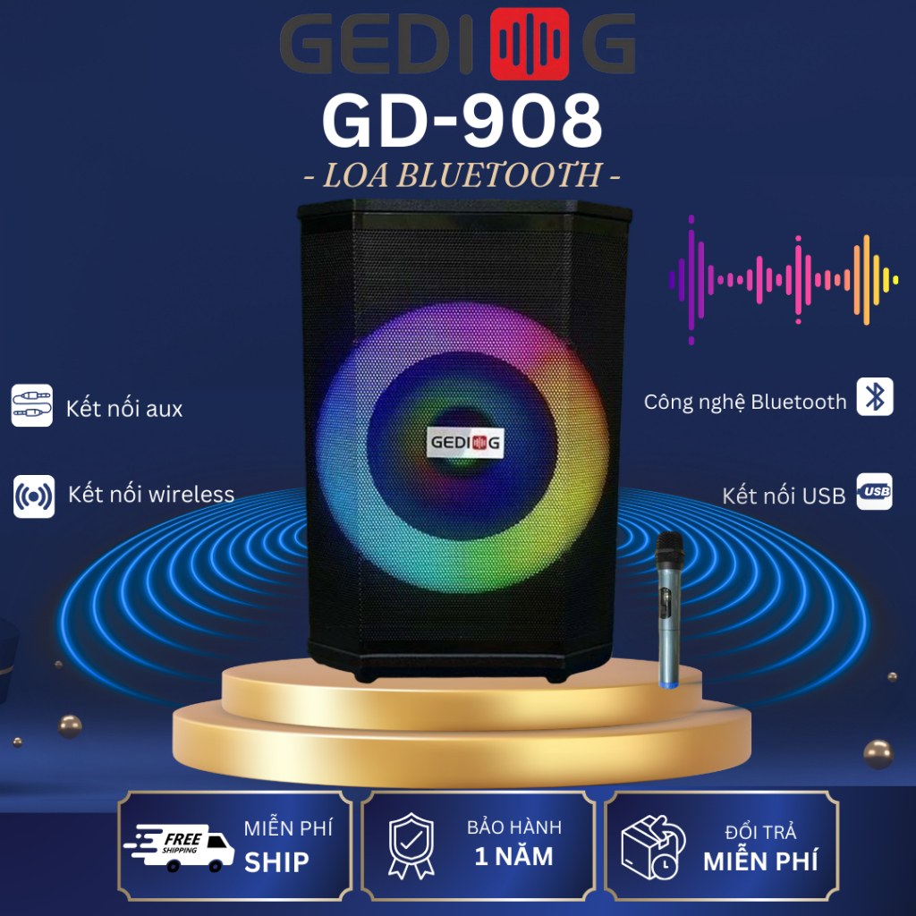 Loa Bluetooth Karaoke GEDI-G BD-9080 Plus,GD-908,GD-909A BLACK/GOLD ...