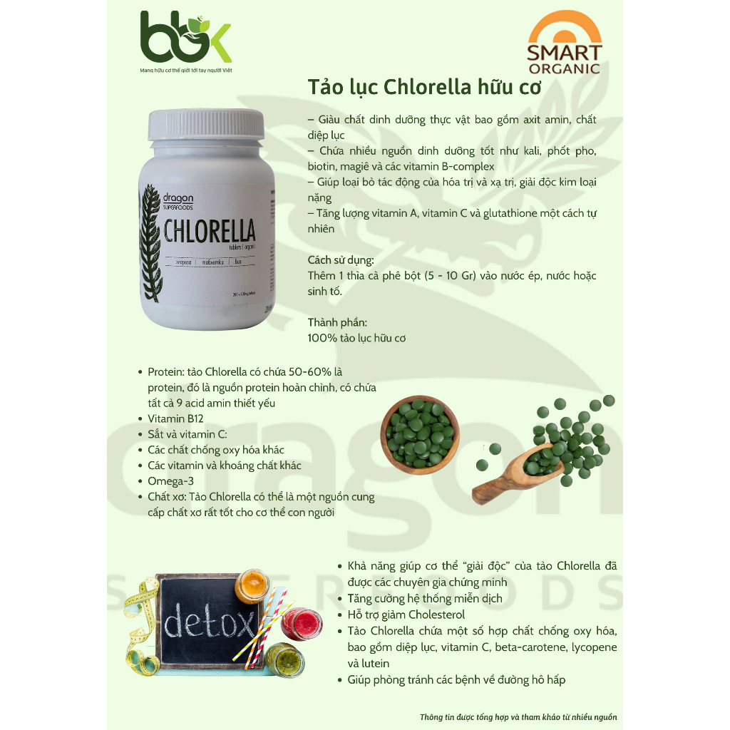 Viên tảo hữu cơ Spirulina/ Chlorella/ Blue Spirulina tablets Dragon Superfoods/ Micro Ingredients