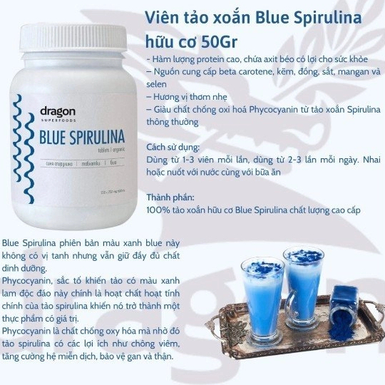 Viên tảo hữu cơ Spirulina/ Chlorella/ Blue Spirulina tablets Dragon Superfoods/ Micro Ingredients