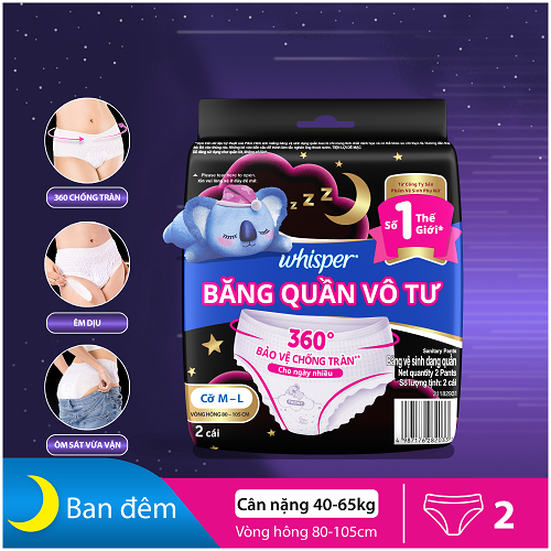 Ảnh Mua 4 Tặng 2 Băng Quần WHISPER Koala Cho Giấc Ngủ Ngon Trọn Vẹn Size M-L Gói 2 Miếng 1
