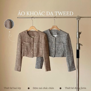 Áo khoác dạ kẻ tweed dáng croptop Forgirl áo khoác form tiểu thư dáng ngắn T039