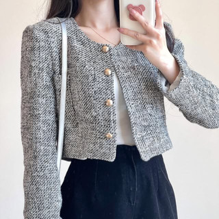 Áo khoác dạ kẻ tweed dáng croptop Forgirl áo khoác form tiểu thư dáng ngắn T039