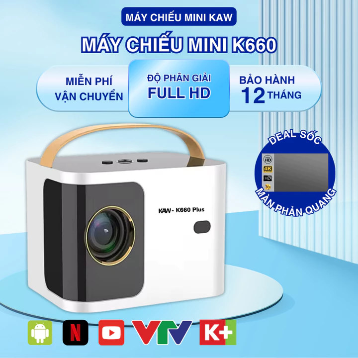 Máy chiếu mini K660 Chất lượng Siêu Nét, Tinh Tế, Kết nối wifi, Bluetooth, Điện thoại, Máy tính.