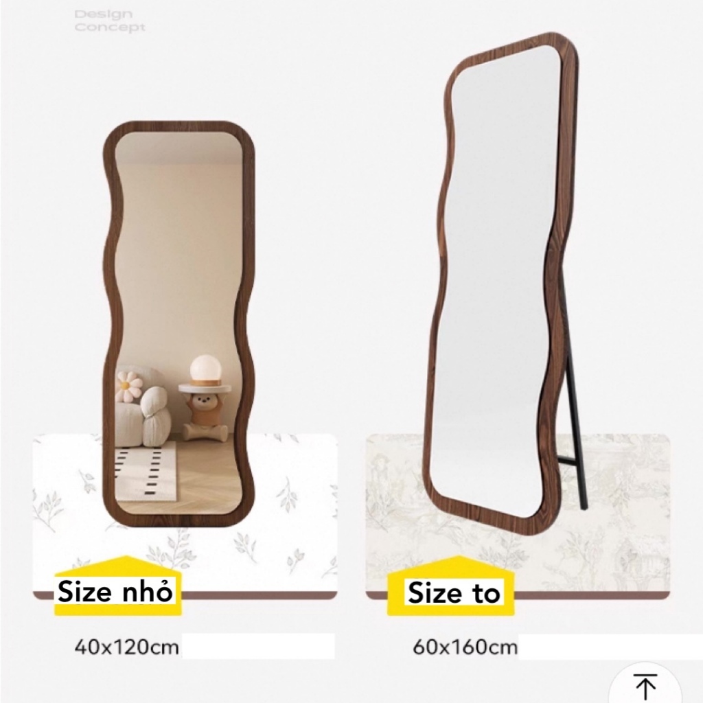 Ảnh Gương toàn thân khung gỗ màu nâu Hình Sóng Mẫu 1 VUADECOR kích thước 60x160cm 4