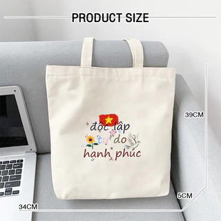 Túi tote vải canvas túi đeo vai đi học đi chơi lá cờ Việt Nam đựng vừa A4 kích thước 35x40cm
