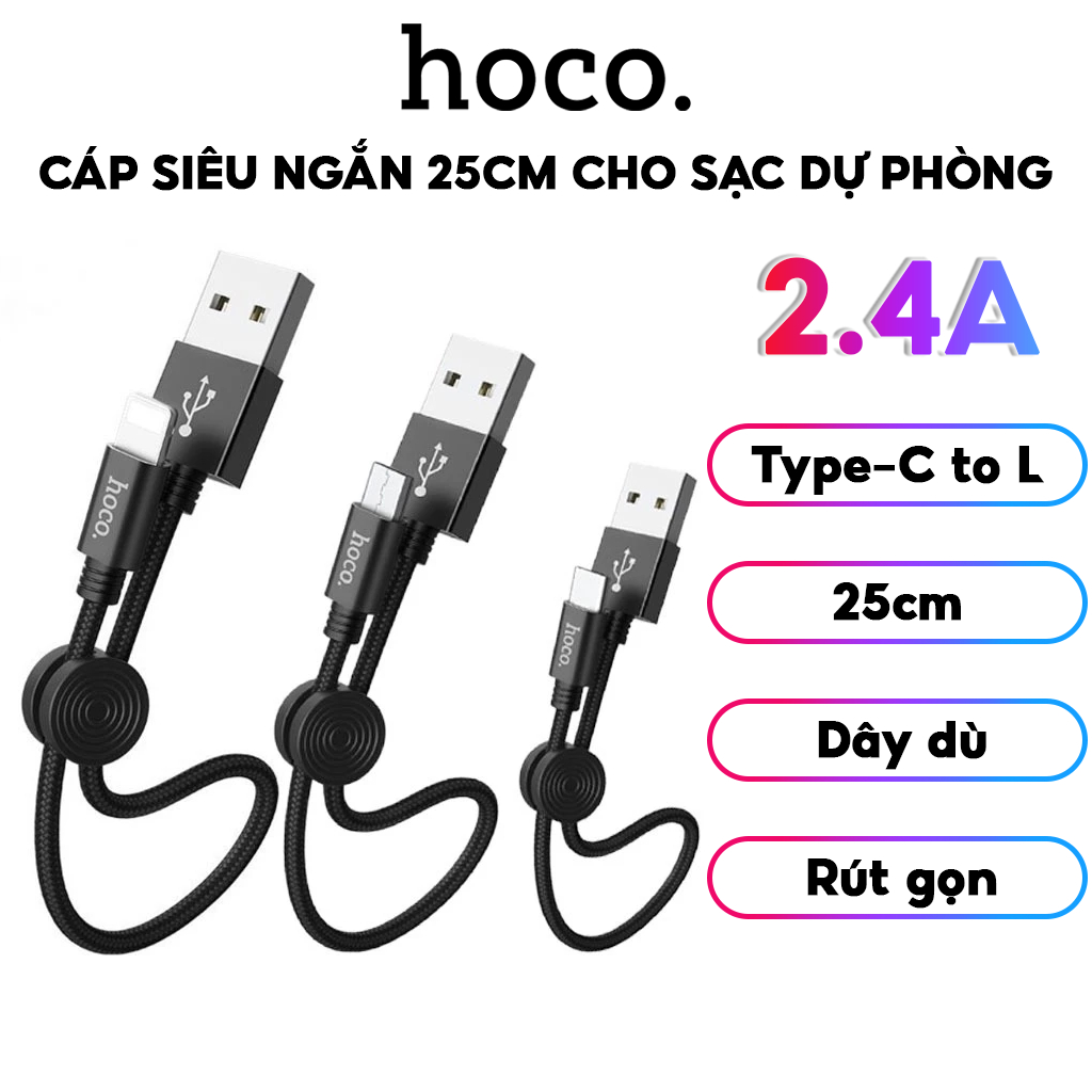 Ảnh Dây Cáp Sạc Nhanh 2.4A Siêu Ngắn 25 CM Tiện Lợi Dùng Cho Sạc Dự Phòng Chuẩn USB to IP, Micro ,Type C 1