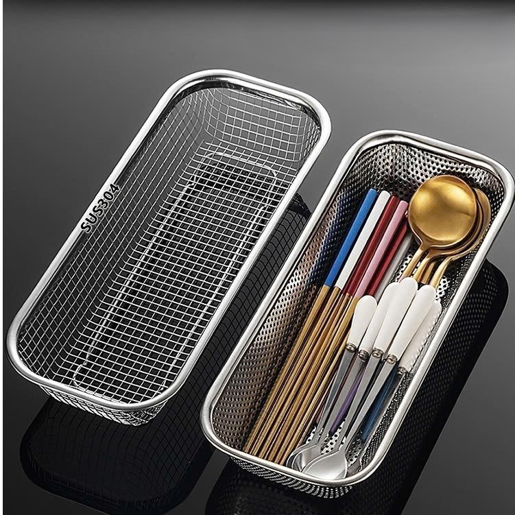 Rổ Dài Inox Đựng Muỗng Đũa Không Rỉ Sang Trọng. Kích Thước: 31 x 12,5 x 6 cm