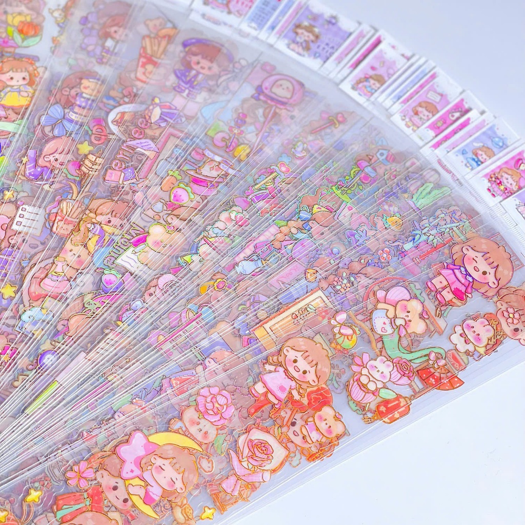 Sticker DÀI chủ đề cô bé cute nhãn dán trang trí sổ cốc nước đồ dùng ...