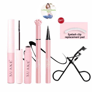 Combo Bộ Makeup Set 3pcs Cơ Bản Làm Đẹp Mắt SUAKE Màu Hồng Tặng Miếng Silicon Kẹp Mi