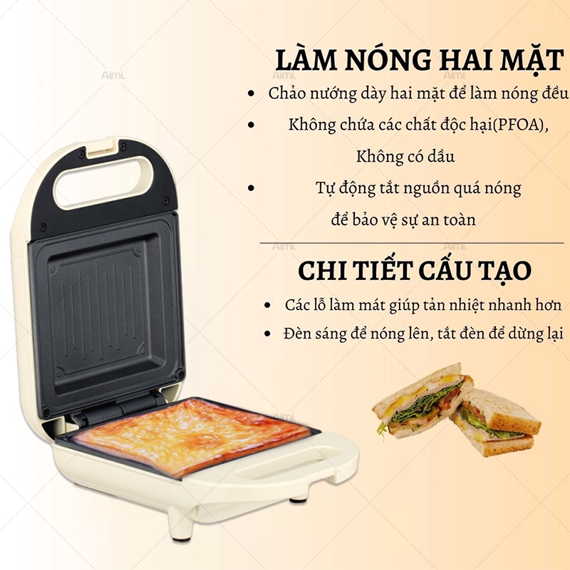 Aimi Máy Nướng Bánh Mì, Máy Nướng Bánh đa Năng Làm đồ ăn Sáng Tiện Lợi 520W
