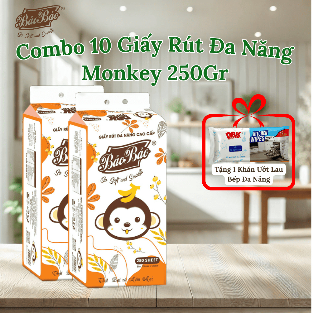 [Combo 10 Tặng 1] Khăn Giấy Rút Đa Năng Monkey 250Gr Bảo Bảo Tissue ...