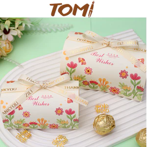 Hộp Quà Cưới, Hộp Giấy Đựng Quà Buộc Nơ Hoạ Tiết Hoa Sang Trọng TOMI 337