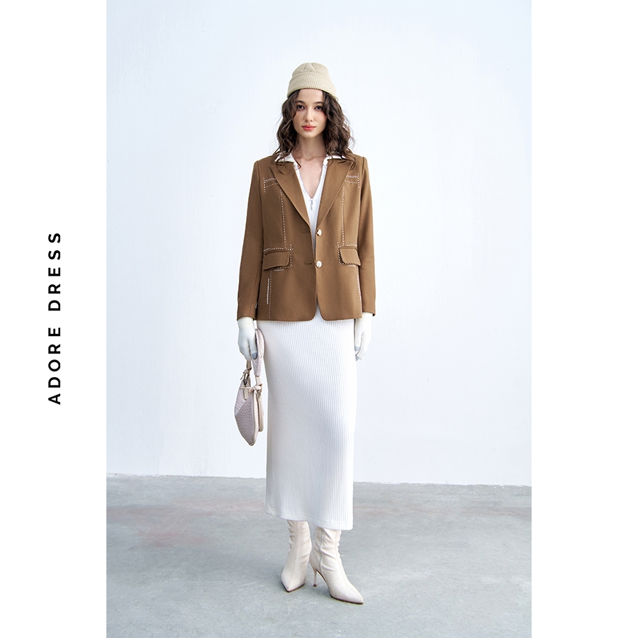 Ảnh 412BL1018 - Áo blazer dạ camel diễu chỉ ADORE DRESS 3