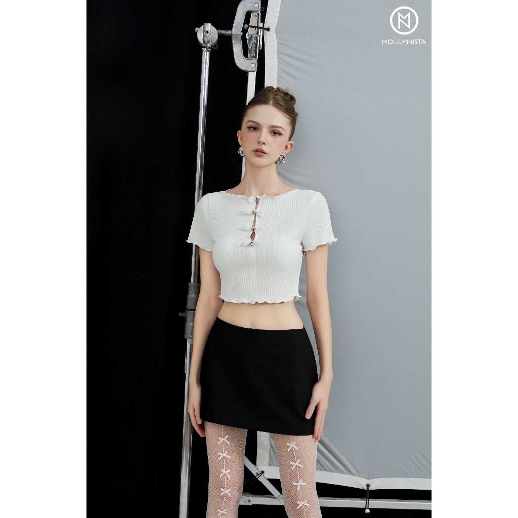 Ảnh Áo thiết kế babytee 4 nơ nút bạc MOLLYNISTA thanh lịch dễ thương quyến rũ cao cấp 4