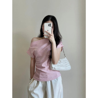 Áo kiểu nữ lệch vai xếp ly eo điệu đà Forgirl áo thun trễ vai form vừa chất vải tăm co dãn mềm mịn T075