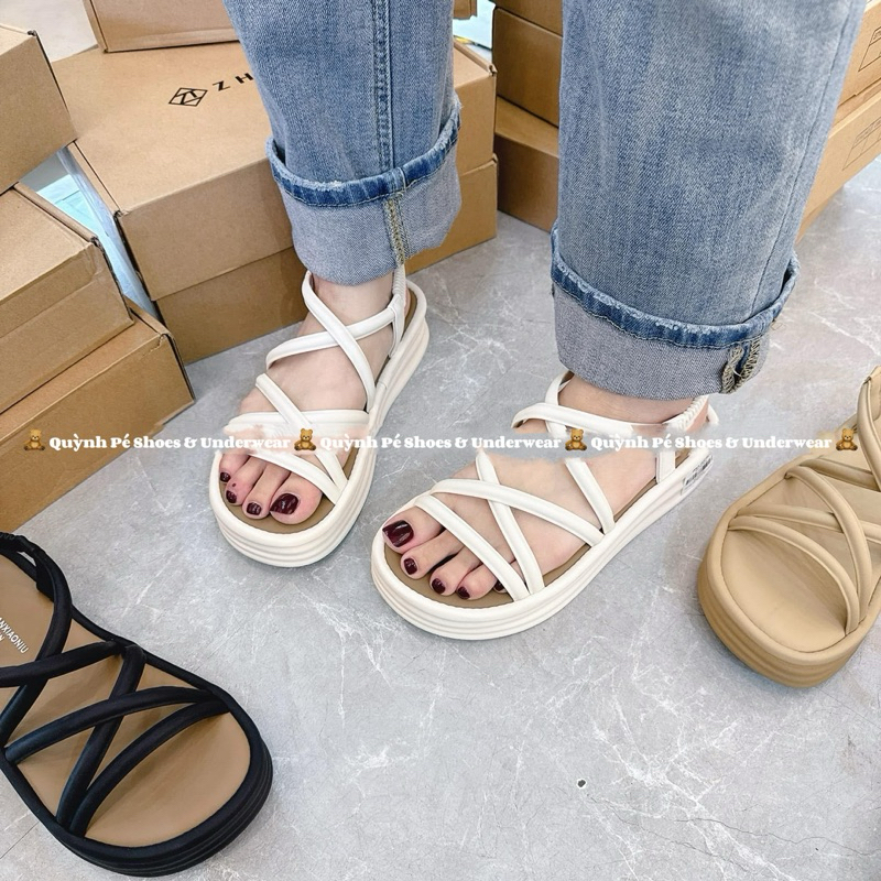 SANDAL DÂY CHÉO ĐẾ BÁNH MÌ 3CM QC FULLBOX [Hàng có sẵn]
