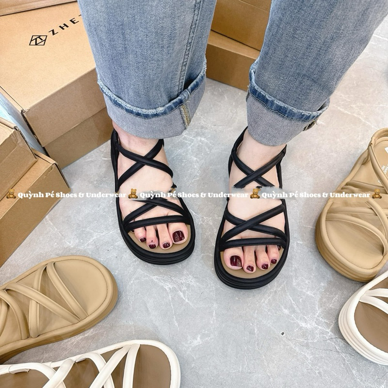 SANDAL DÂY CHÉO ĐẾ BÁNH MÌ 3CM QC FULLBOX [Hàng có sẵn]