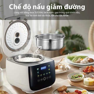 Nồi Cơm Điện Tử Samono 1Lít SW-RCED10, Nấu Cơm Tách Đường, 10 chế độ, hẹn giờ 24H, điều khiển giọng nói - BH 1 năm