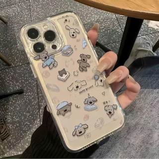 Ốp Lưng iPhone Gấu Xám Viền Thẳng Chống Sốc, Trong Suốt Bảo Vệ Camera iP 7/8/X/XS/11/12/13/14/15/16/17/Plus/Pro/Max/Air