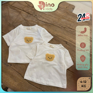 Áo trắng cotton ngắn tay cho bé 4-12kg. Áo thun cotton cộc tay mùa hè cho bé. Dino Kids