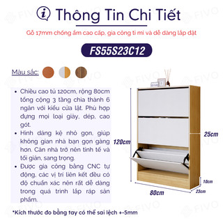[Freeship HCM] Tủ Giày Gỗ Cánh Lật Thông Minh FIVO FS55 Gỗ Chống Ẩm, Tiết Kiệm Không Gian, Dễ Dàng Lắp Đặt