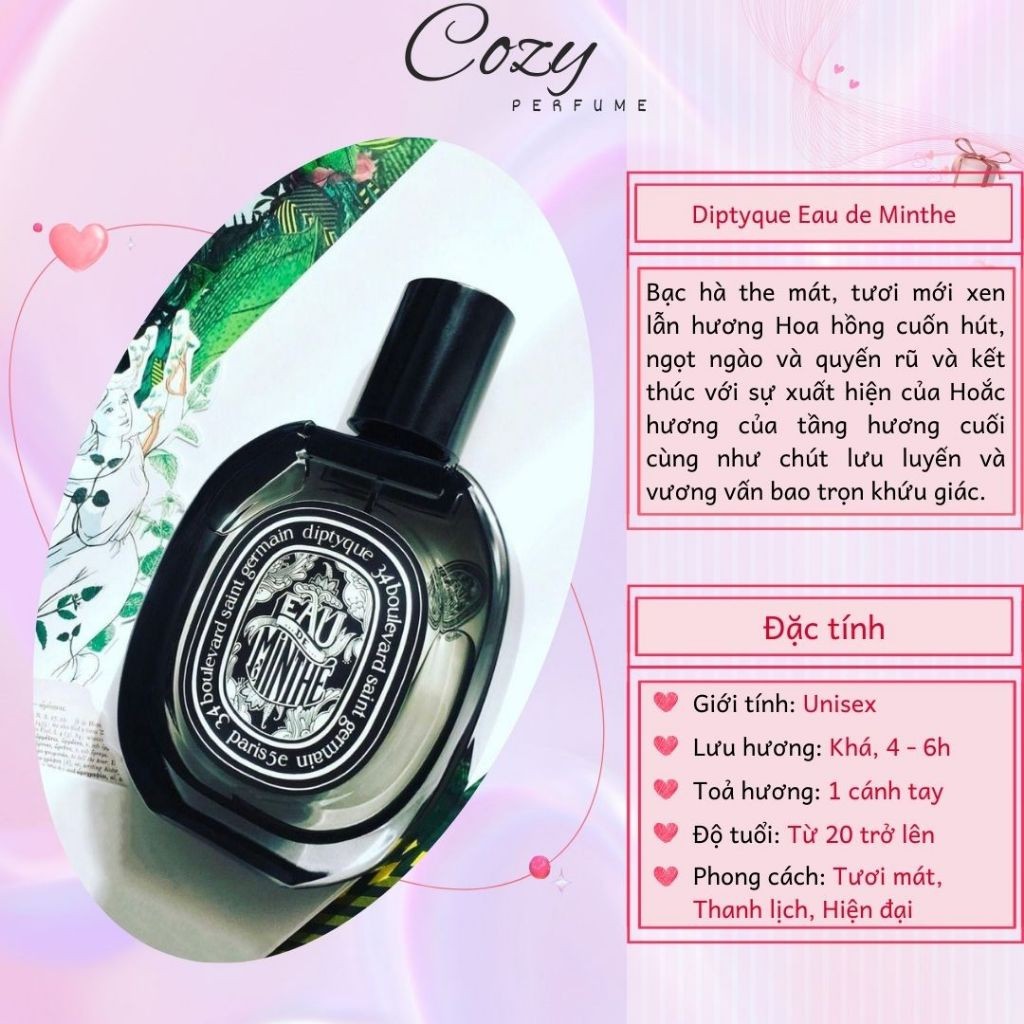 Nước hoa unisex Diptyque Eau de Minthe Chiết 5ml/10ml Hương thơm Tươi mát, Thanh lịch - Cozy Perfume