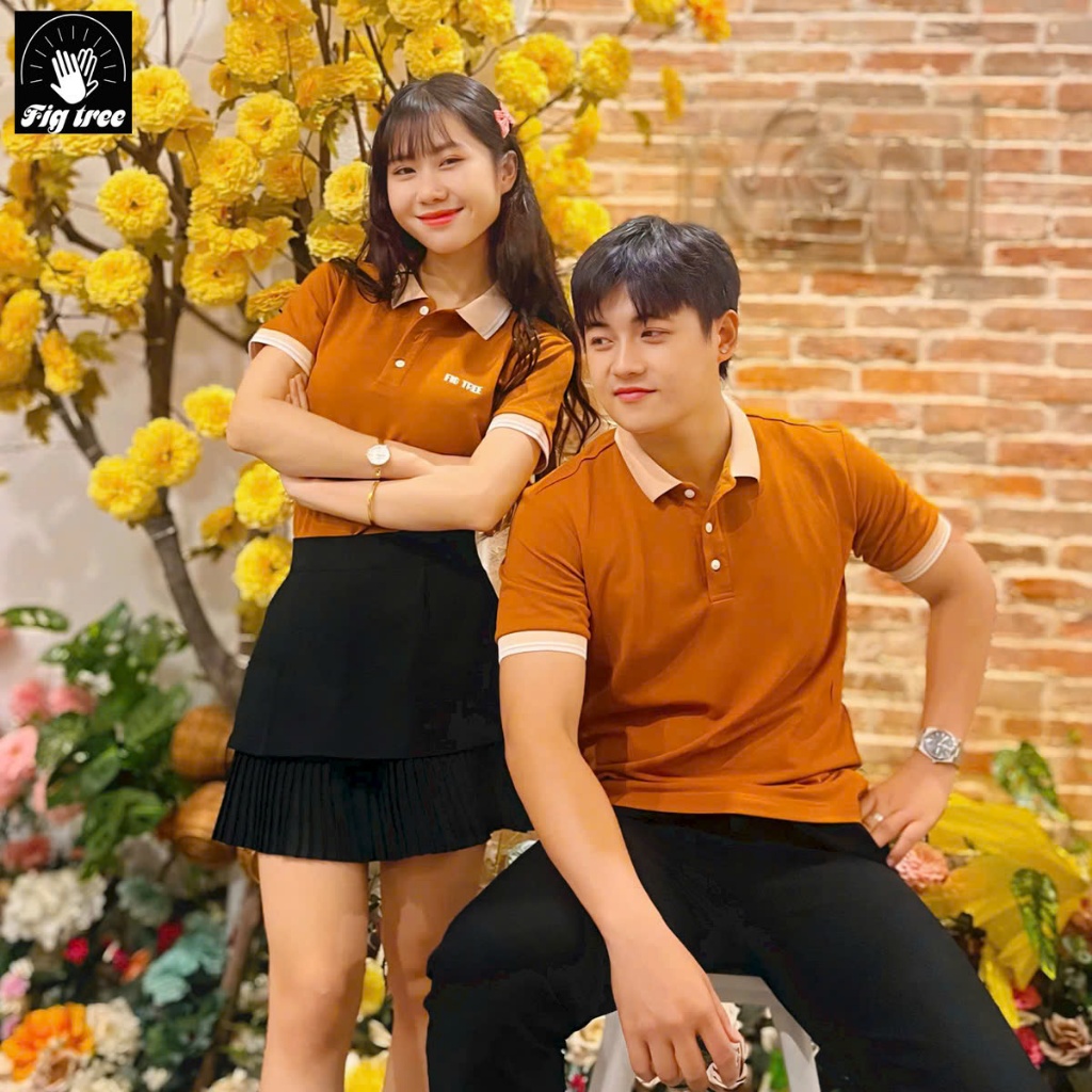 Áo Thun Đôi Nam Nữ Fig Tree Polo Cá Sấu Màu Cam Đất Dày Dặn, Hàng thiết kế, nhiều size