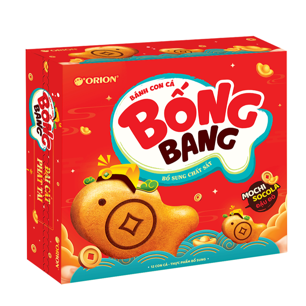 Bánh Cá Bống Bang Mochi Socola Đậu Đỏ Orion hộp 348g (12 bánh con cá ...