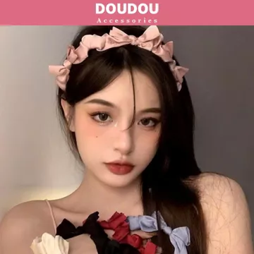 Băng đô cài tóc Doudou Bờm cài tóc Bờm tóc Cài tóc nơ xinh Cài nữ vải lụa phong cách Hàn Quốc FG050