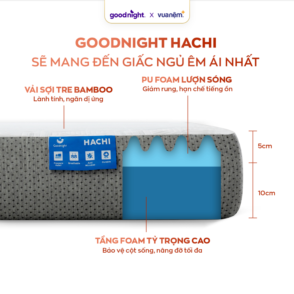 Ảnh Nệm Foam Vua Nệm Goodnight Hachi 15cm, Đệm Foam Massage Toàn Thân Nâng Đỡ Cơ Thể 3