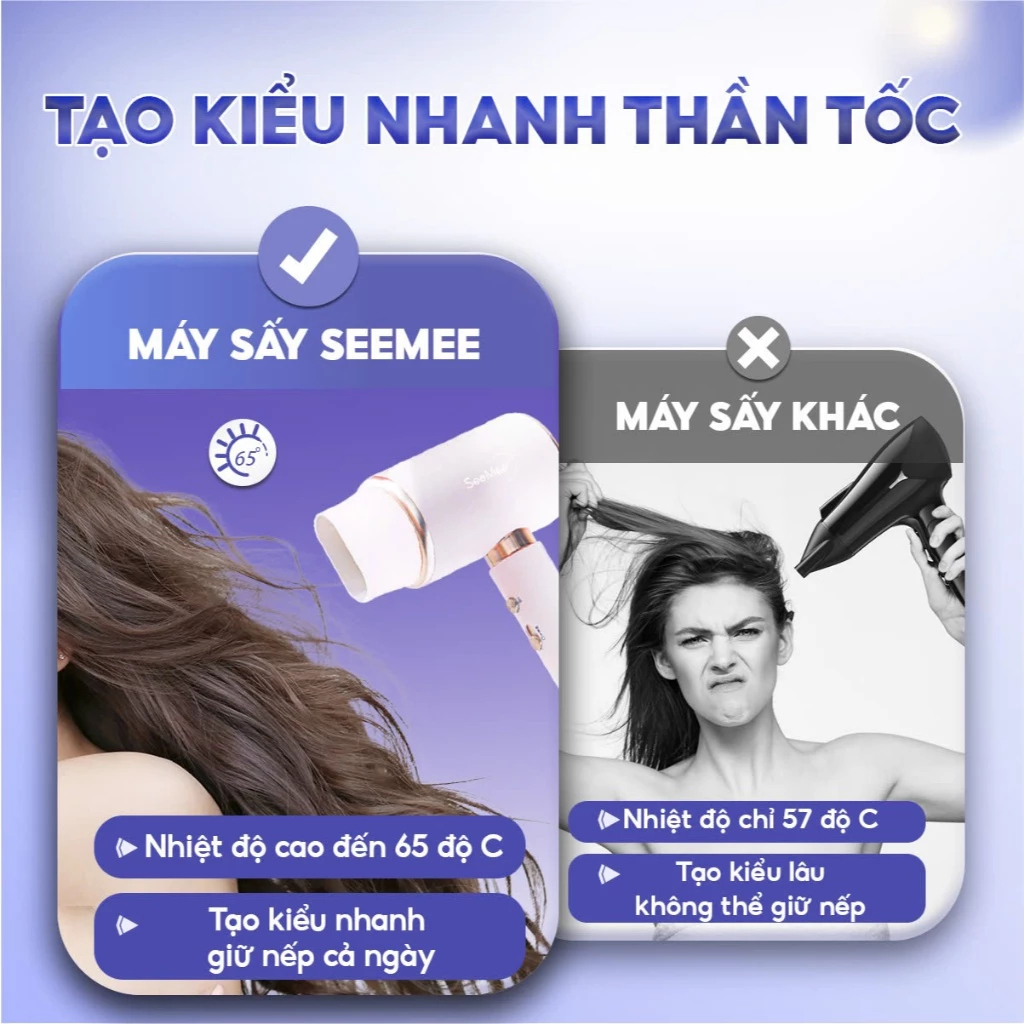 [VHL x SeeMee] Máy sấy tóc nóng lạnh công suất cao 1800W SeeMee, giúp tóc khô nhanh, bảo vệ tóc suôn mượt