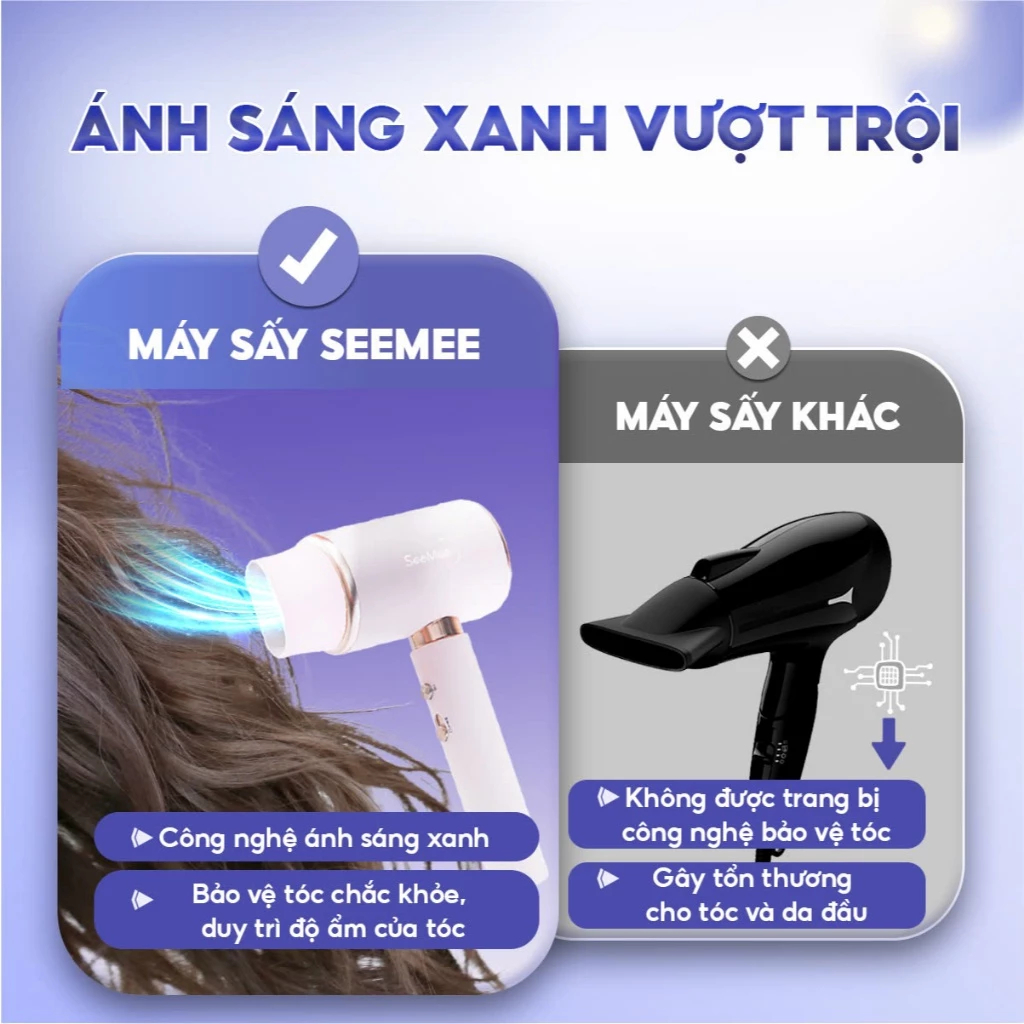 [VHL x SeeMee] Máy sấy tóc nóng lạnh công suất cao 1800W SeeMee, giúp tóc khô nhanh, bảo vệ tóc suôn mượt