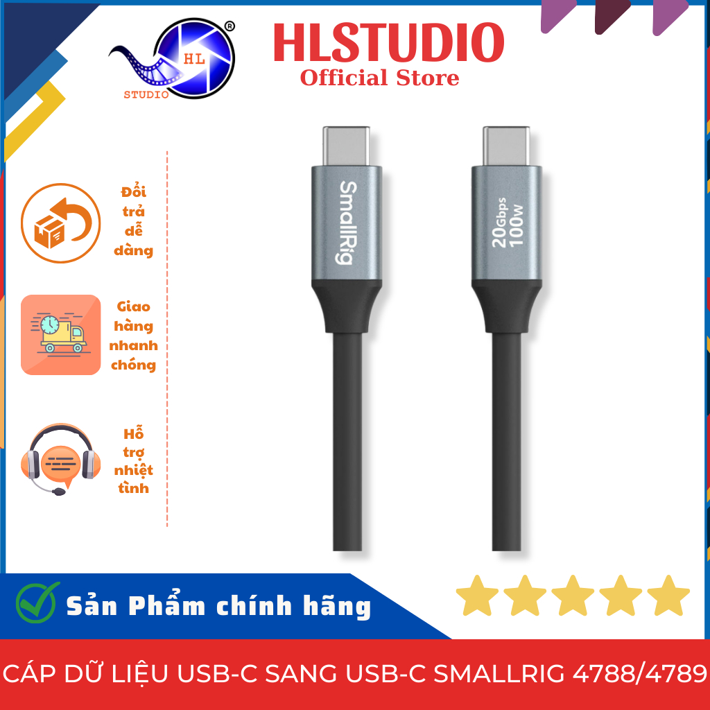 Cáp Dữ Liệu USB-C Sang USB-C SmallRig 4788/4789 20Gbps 100W Silicone ...