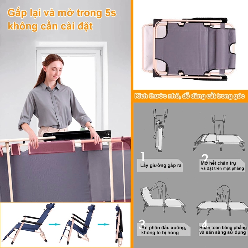 REX Ghế Xếp Đa Năng ghế lười Ghế Nằm Nghỉ Trưa Văn  Chống Lưng Điều Chỉnh 180° Nhôm Cao Cấp Nhẹ 6kg