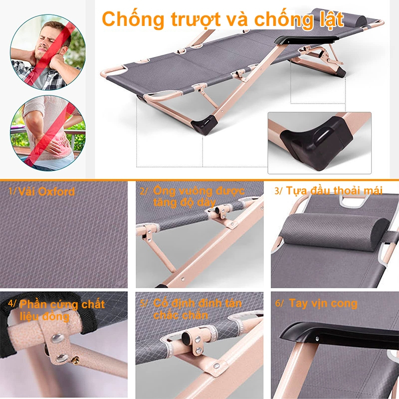 REX Ghế Xếp Đa Năng ghế lười Ghế Nằm Nghỉ Trưa Văn  Chống Lưng Điều Chỉnh 180° Nhôm Cao Cấp Nhẹ 6kg