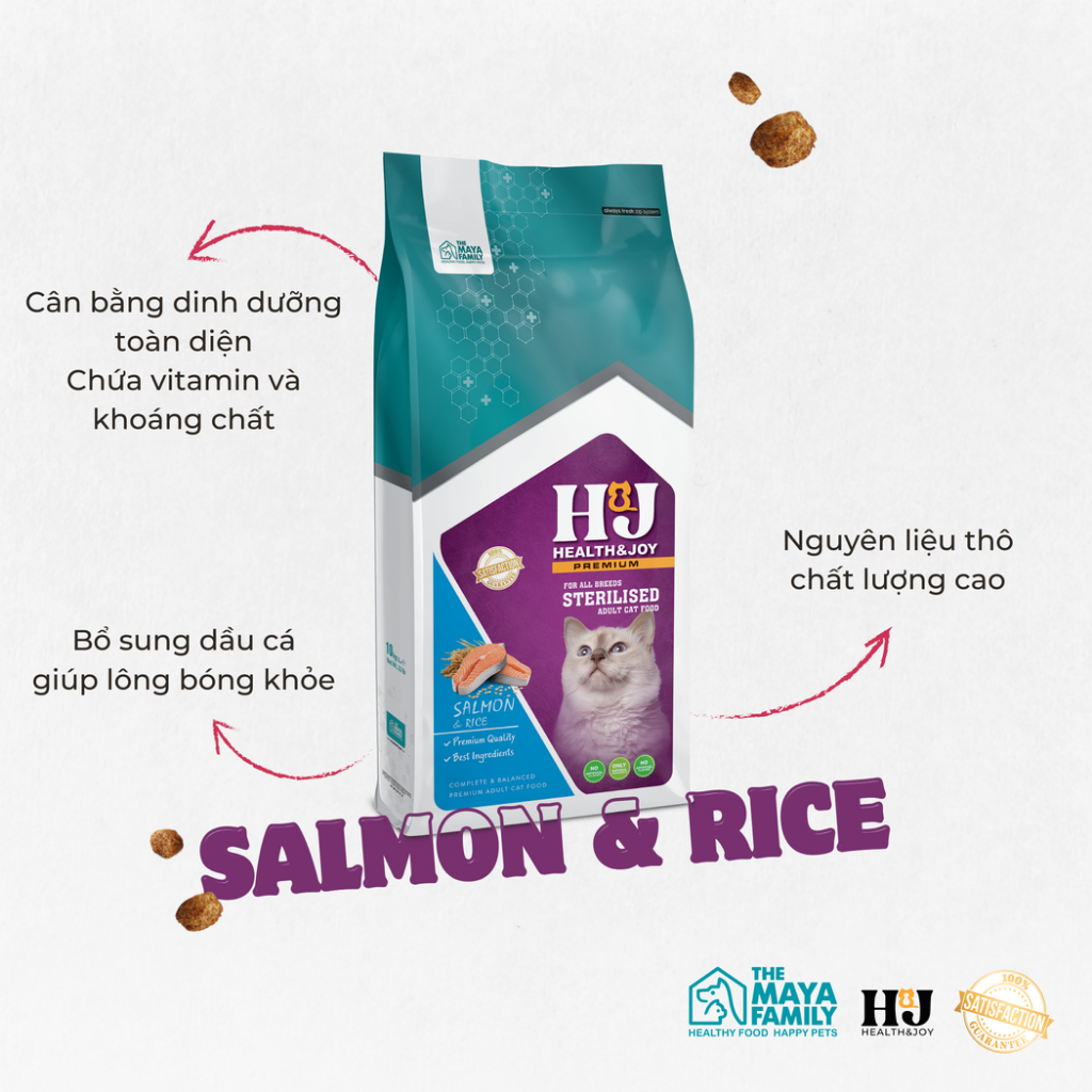 Ảnh Hạt cho mèo triệt sản HJ PREMIUM SALMON, RICE STERILISED CAT - cá hồi, gà, bò bao 2kg 3