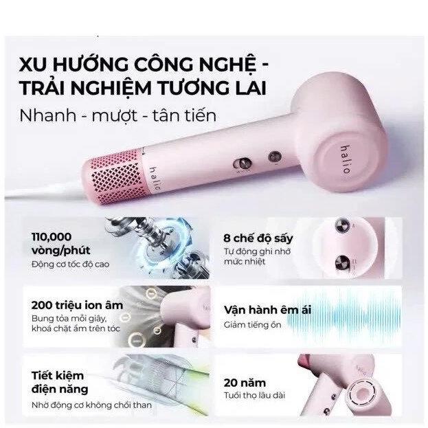 Máy sấy tóc Halio High Speed Ionic Hair Dryer - 1600W - Bảo hành chính hãng 24 tháng