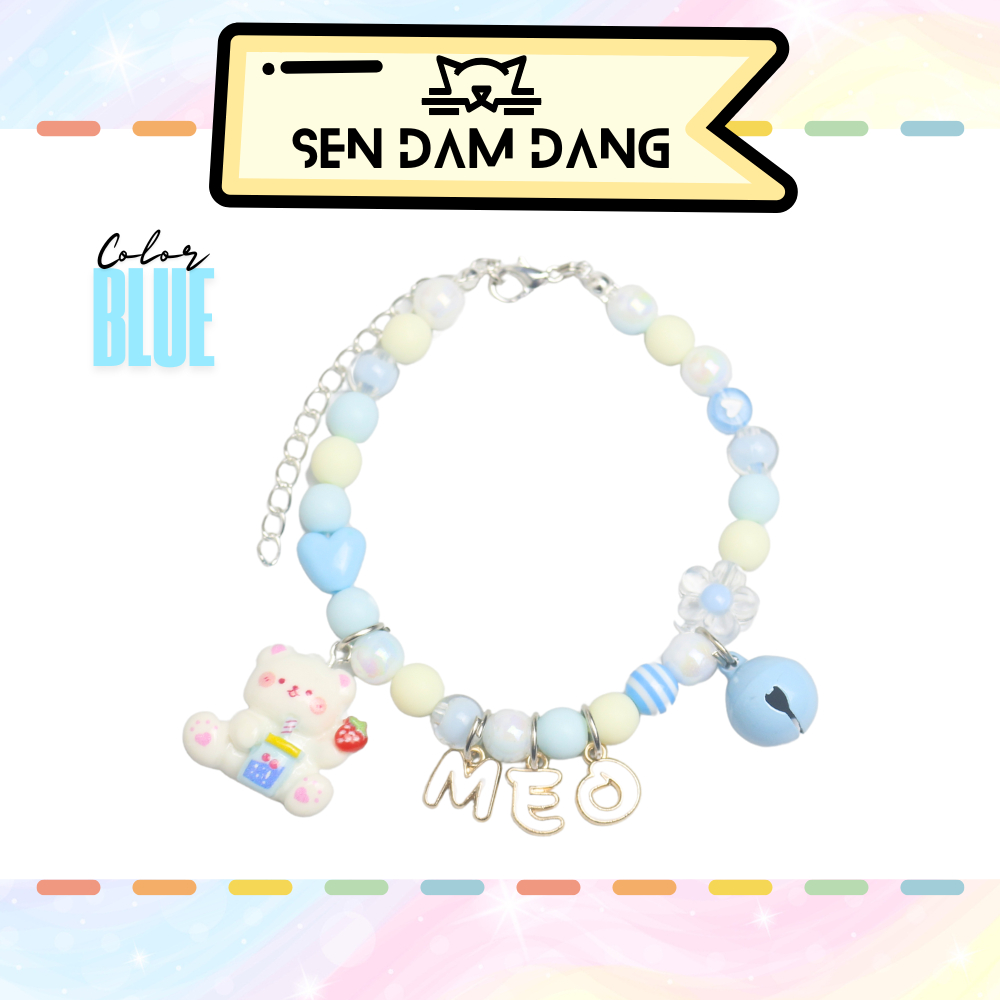 Vòng Cổ Dây Mix Xanh Dương Kèm Chữ Cho Cún Mèo Theo Yêu Cầu