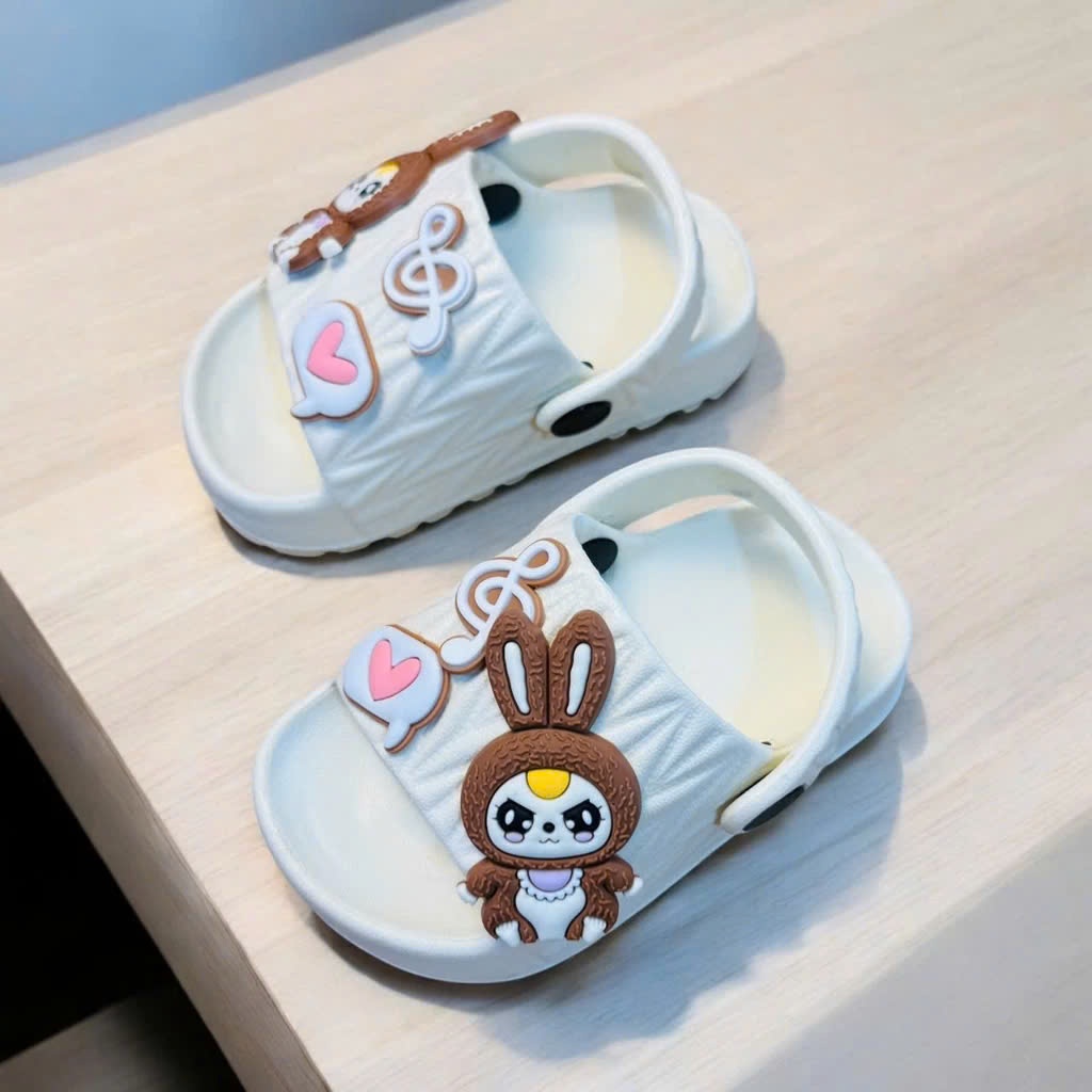 Dép bánh mì tập đi cho bé gái hình thỏ baby three siêu nhẹ mềm có quai sau
