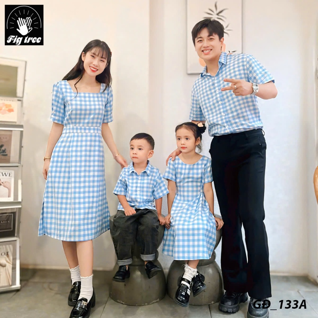 Đồ Gia Đình Fig Tree Caro Xanh Tay Ngắn, Chất Dày Dặn, Hàng thiết kế nhiều size Mã 133A